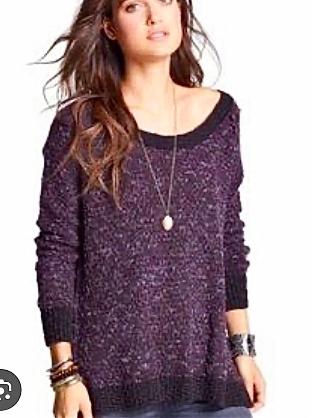 Free People Honeycomb Chunky Tunic Sweater Sz M Purple Grey Boho Grunge Fairy